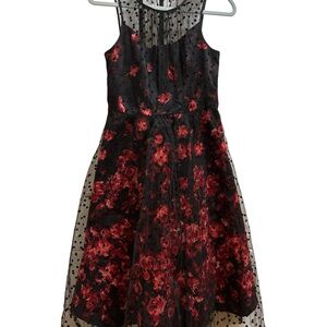 Carmen Marc Valvo Black and Red Floral Dress